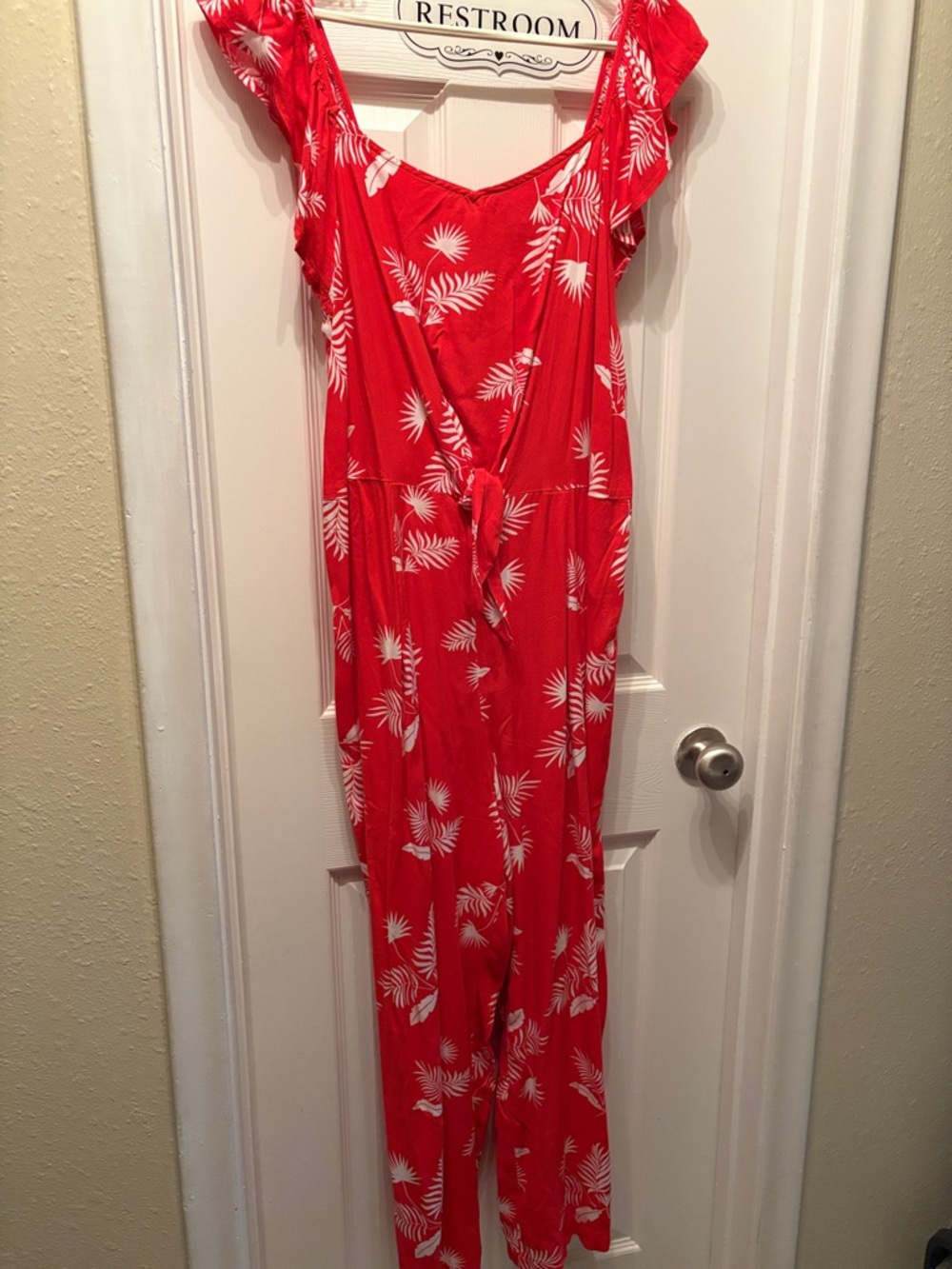 Red Tropical Print Jumpsuit Zipper back NWT large summer jumper